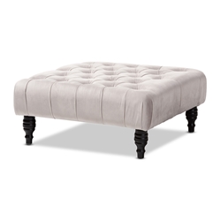 Baxton Studio Keswick Transitional Grey Velvet Fabric Upholstered Button Tufted Cocktail Ottoman